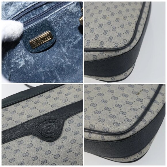 GUCCI Micro GG Canvas Shoulder Bag PVC Leather Navy - Picture 12 of 16